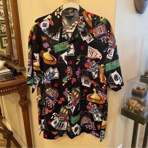 Vintage ANDRADE 2002 Las Vegas Fun Print Button Short Sleeve Top Size Large